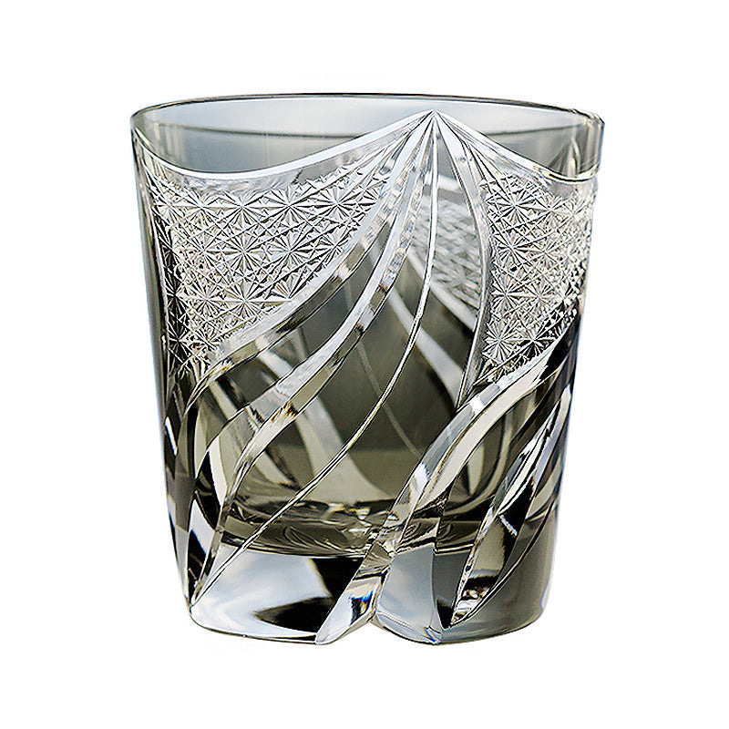 Kireno Inkstone Flame Edo Kiriko whiskyglas, trææske