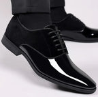 AureaStride Glossy Patent Leather Wedding Dress Shoes, Black or Blue