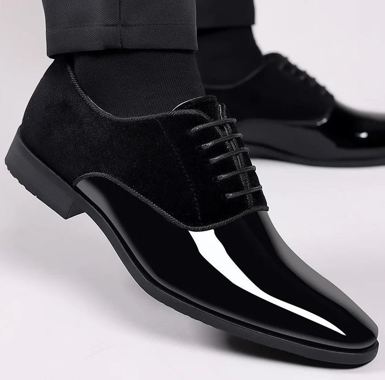 AureaStride Glossy Patent Leather Wedding Dress Shoes, Black or Blue