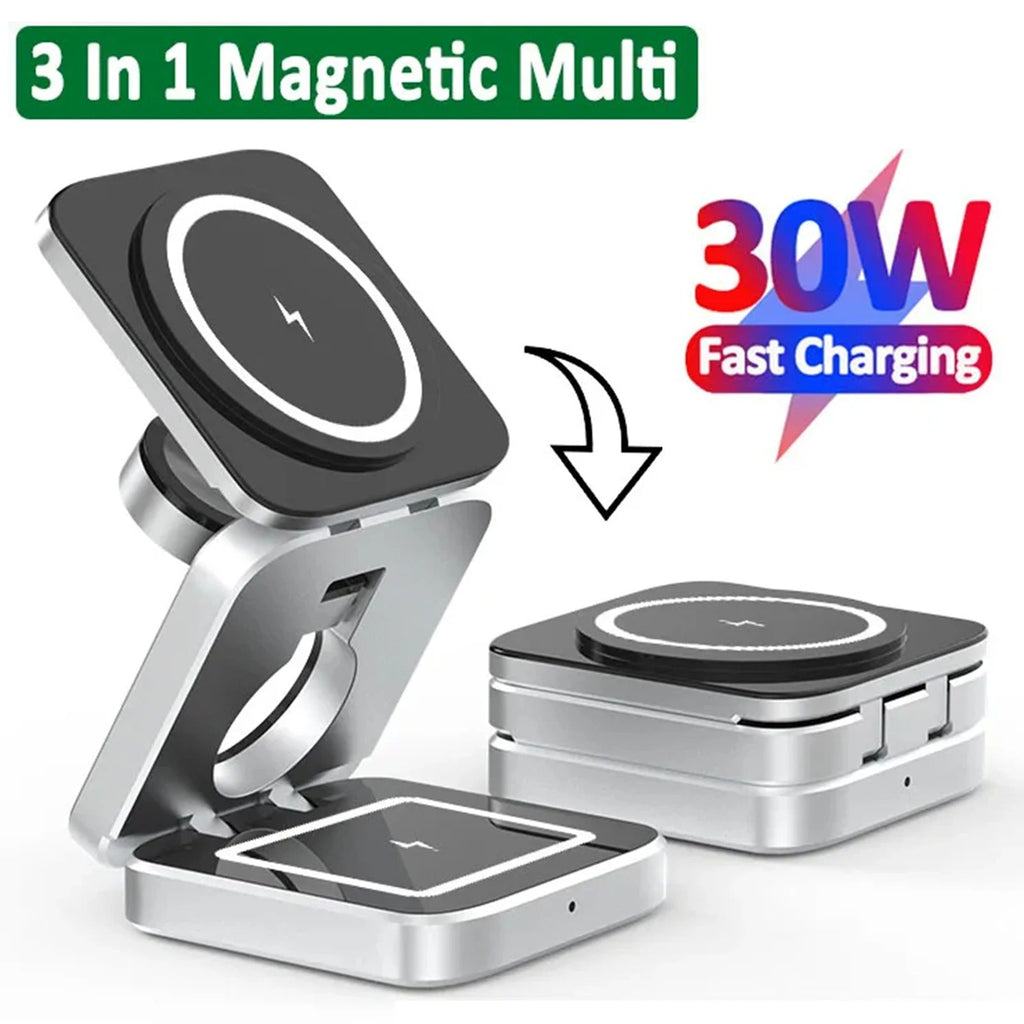 3-in-1 Magnetic Wireless Charging Stand for iPhone, AirPods, and Apple Watch