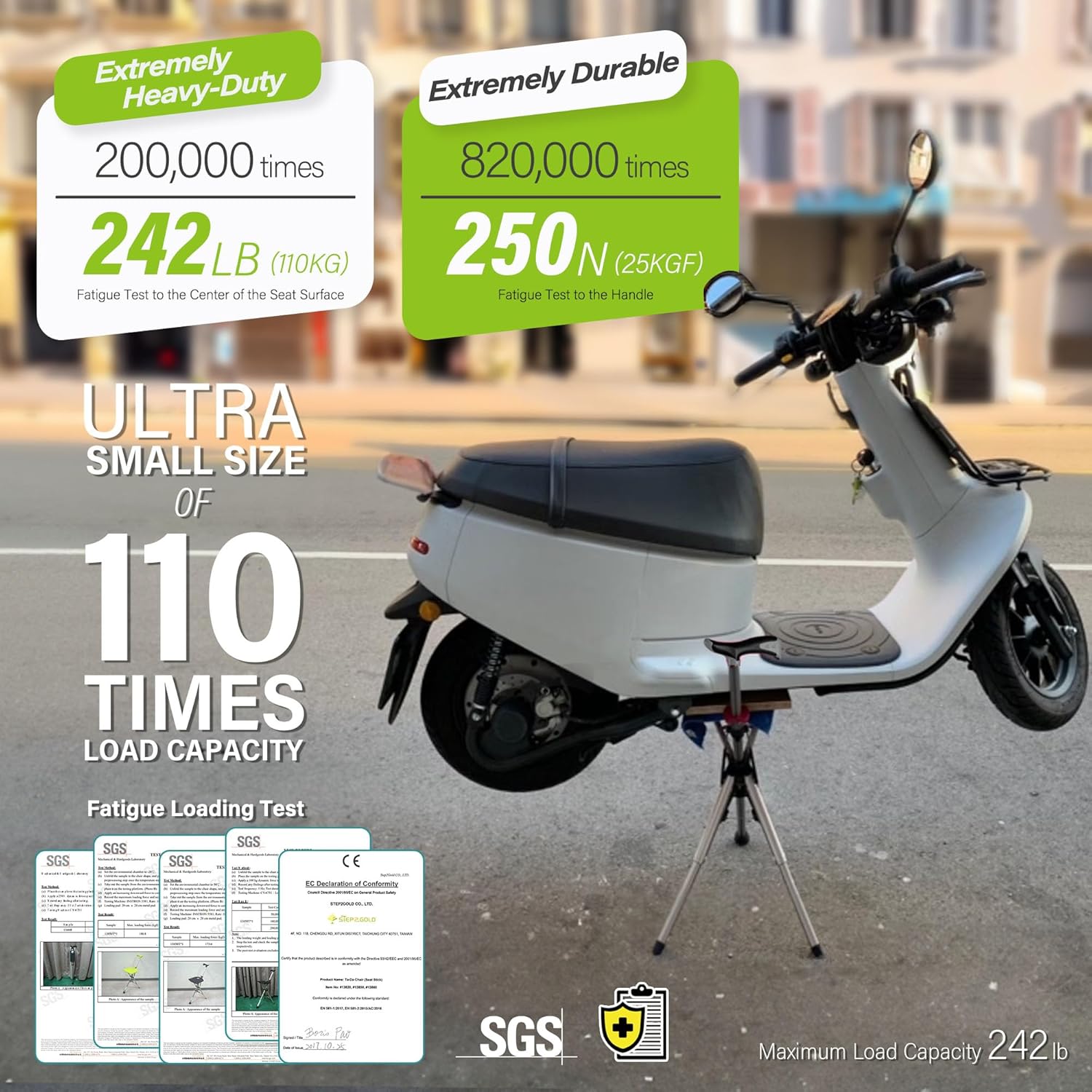 Turistická hůl TerraNest s vestavěným sedátkem, skládací konstrukce z leteckého hliníku