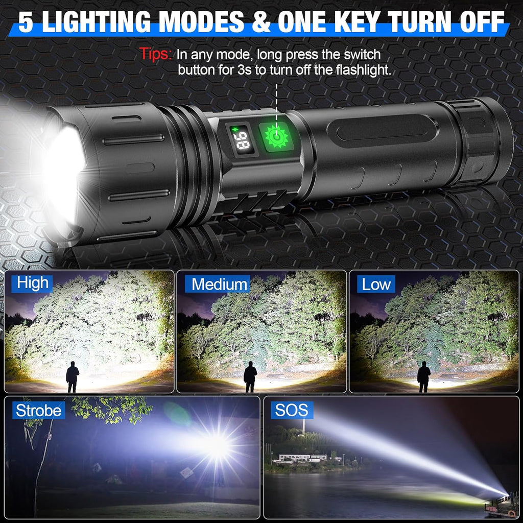LumenForge-lommelygte med 100000 lumen, taktisk og genopladelig med powerbank