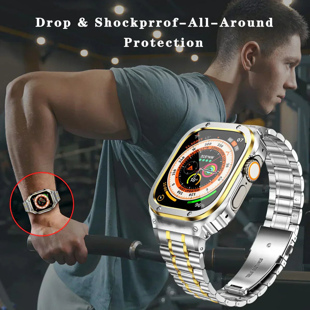 Nerezový ocelový pásek a pouzdro Alera pro Apple Watch, vše v jednom