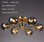 Suspension de plafond à globe en verre, luminaire multiprise en chrome poli
