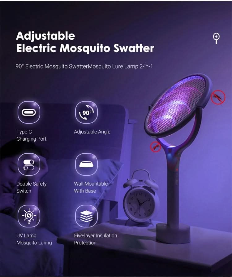 5-in-1 mosquito repellent with insect swatter & LED lamp - Fioriscas