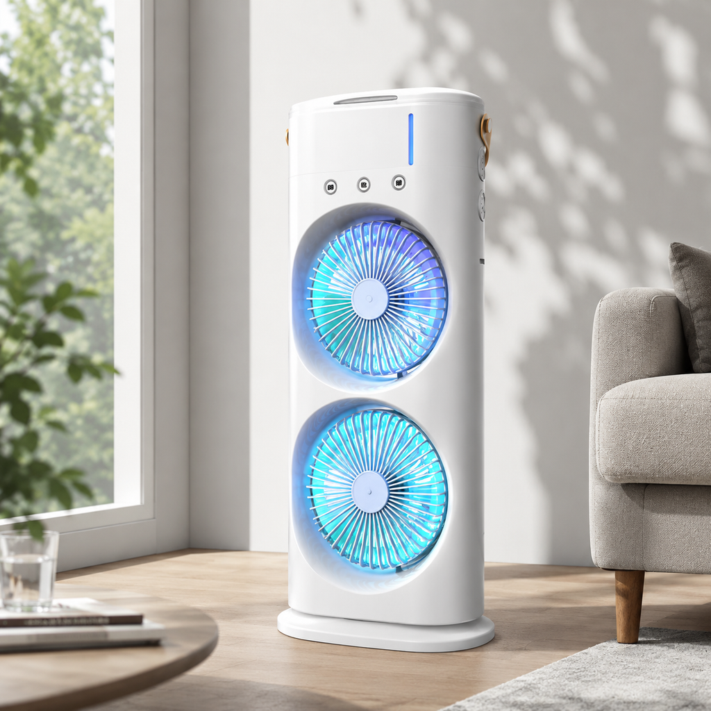 MistBreeze USB Rechargeable Dual Head Misting Desk Fan With Remote