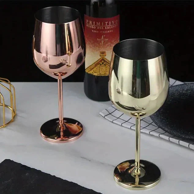 Wine Glasses in Mirror-Polished Stainless Steel, Shatterproof Set