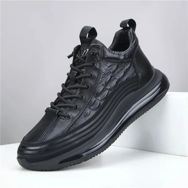 Aurelian Men's Leather Sneakers, Cushioned Sole & Crocodile-Print Finish