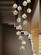 LuminaOrb Staircase Chandelier With Glass Orb Cluster, Warm LED Glow