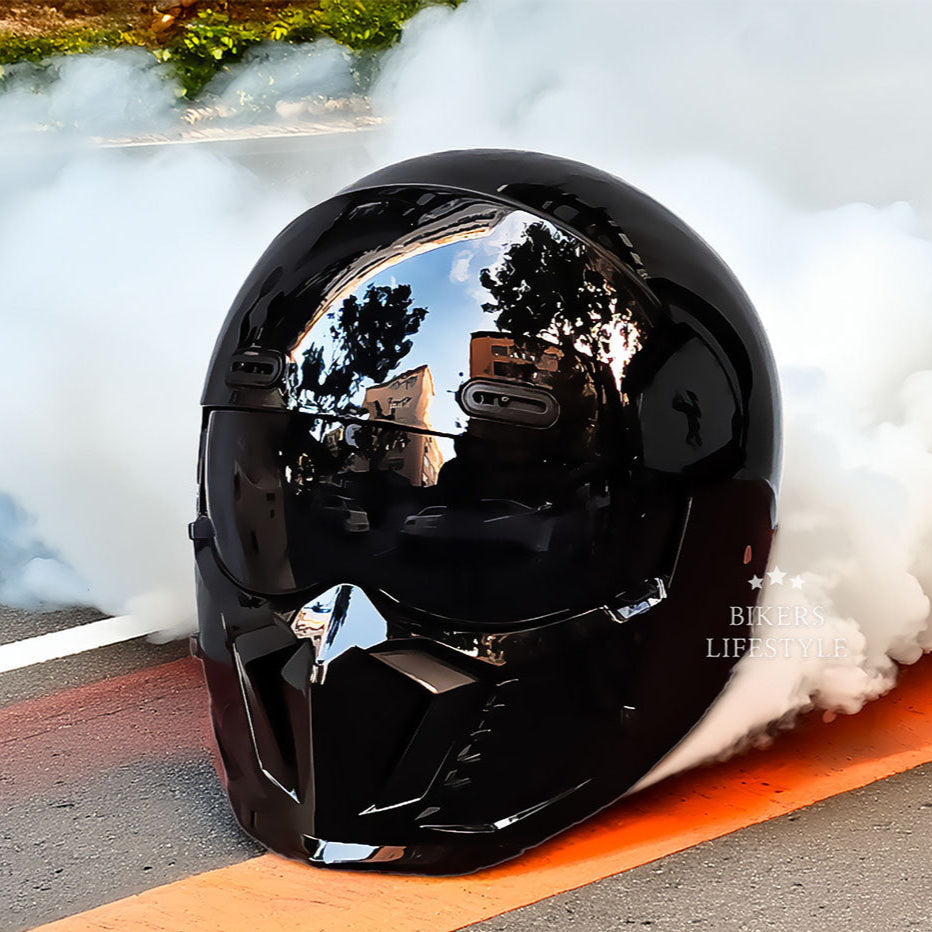 Retro motocyklová helma ve stylu pilota s tónovaným hledím, certifikace DOT a ECE