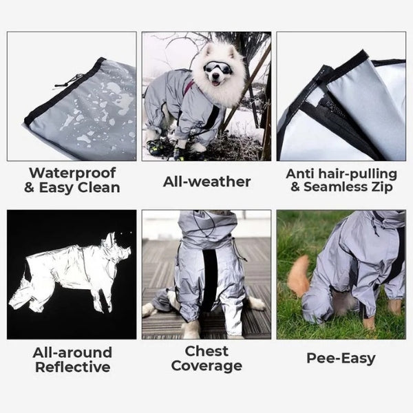 Pláštěnka pro psy s krytím celých nohavic, reflexní a voděodolná, střih BarkDry UK