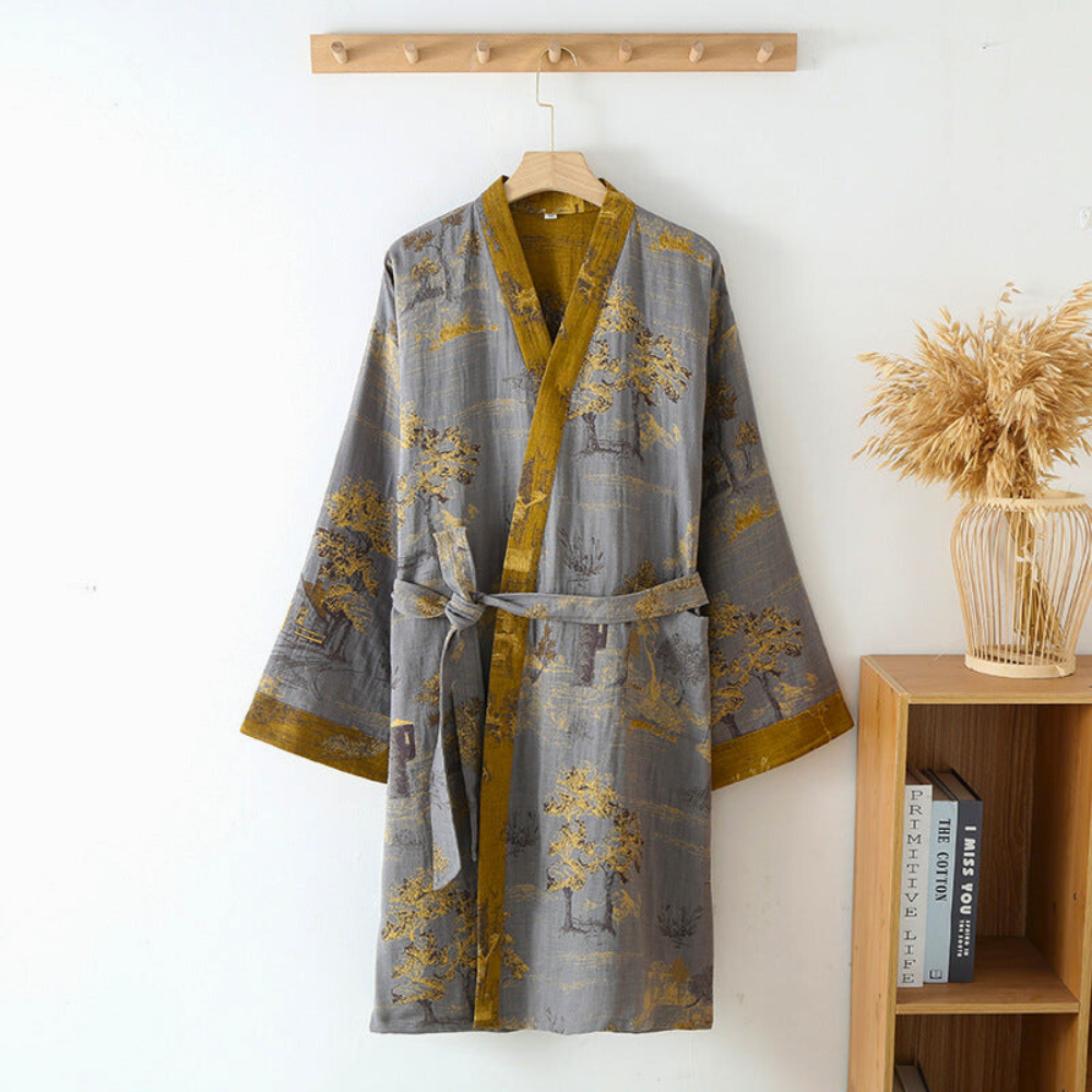 Vestaglia kimono, comfort in puro cotone, stile rétro da donna