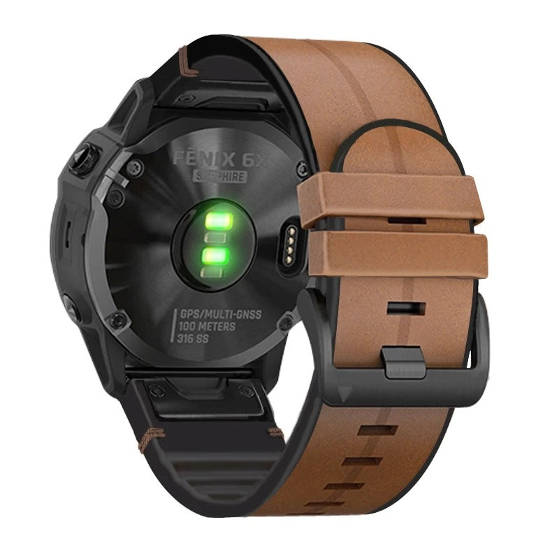 Averin läder-silikon hybridarmband för Garmin Fenix 8, 7X, 7, 5X, 5, 6