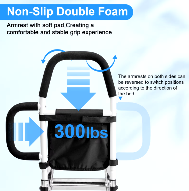 Adjustable Bed Rail With Ergonomic Grip For Senior Support