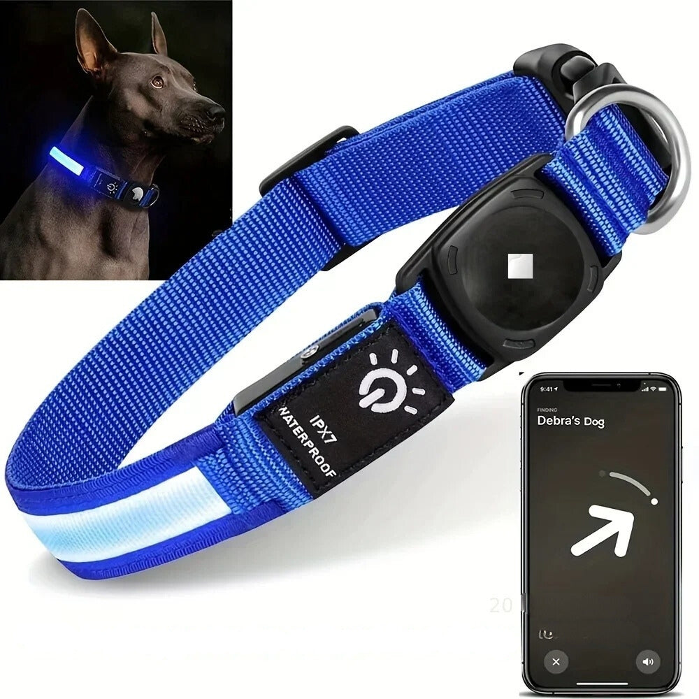 LumaPaw waterdichte hondenhalsband, ledlampje en sleuf voor AirTag-tracker