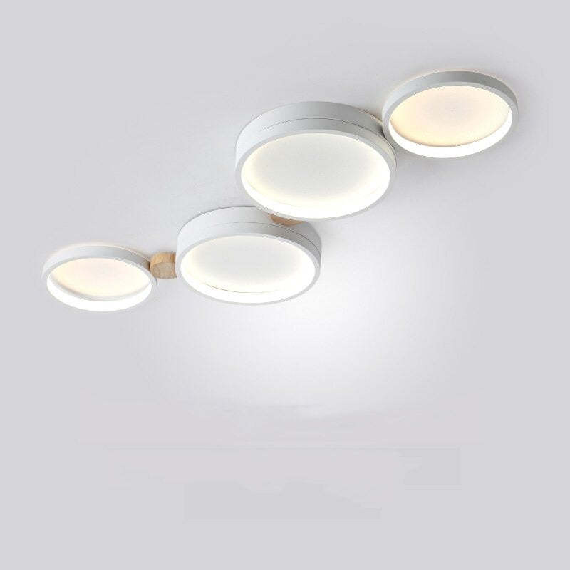 NovaLumen plafondlamp van metaal en hout, 3 tot 7 lampen, wit, grijs of groen