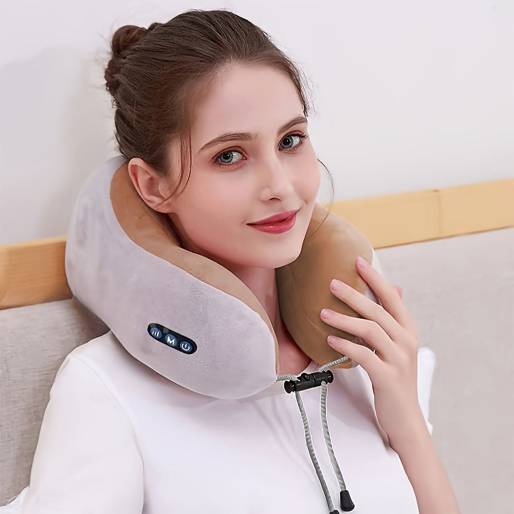 NovaRest U-vormig nekkussen van traagschuim met vibratiemassage, oplaadbaar via USB