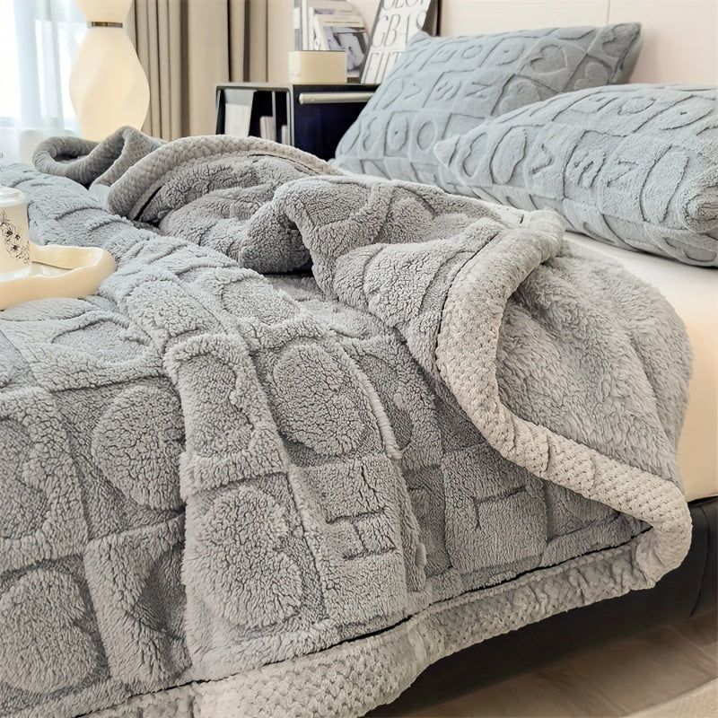 SnugLoom Coral Fleece Blanket, Reversible Heart & Letter Print