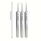 Aurella 3-Piece Stainless Steel Blackhead Tweezer Set, Boxed