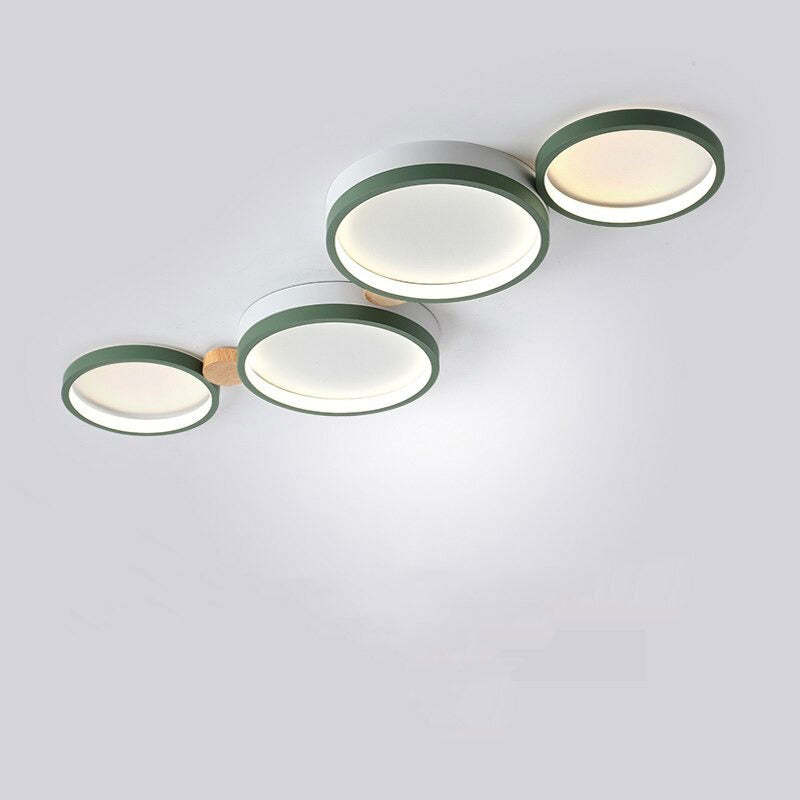 NovaLumen plafondlamp van metaal en hout, 3 tot 7 lampen, wit, grijs of groen