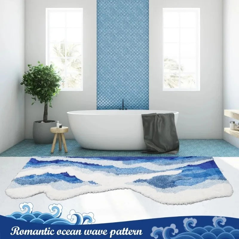 Tappeto trapuntato ispirato all'oceano, decorazione antiscivolo per la camera da letto | Fioriscas