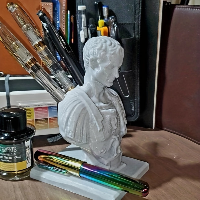 Schreibtisch-Stifthalter im Design einer Aurelius-Römerbüste, Marmor oder Weiß