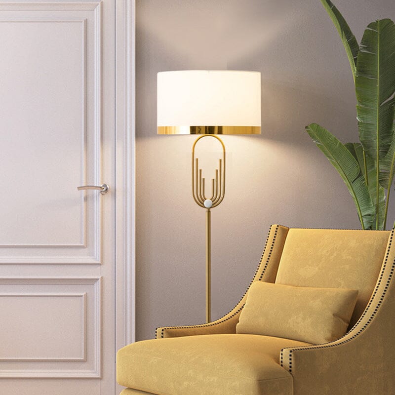 Aurelia Gold Floor Lamp in Art Deco Style, Fabric Shade & Remote