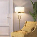 Aurelia Gold Floor Lamp in Art Deco Style, Fabric Shade & Remote