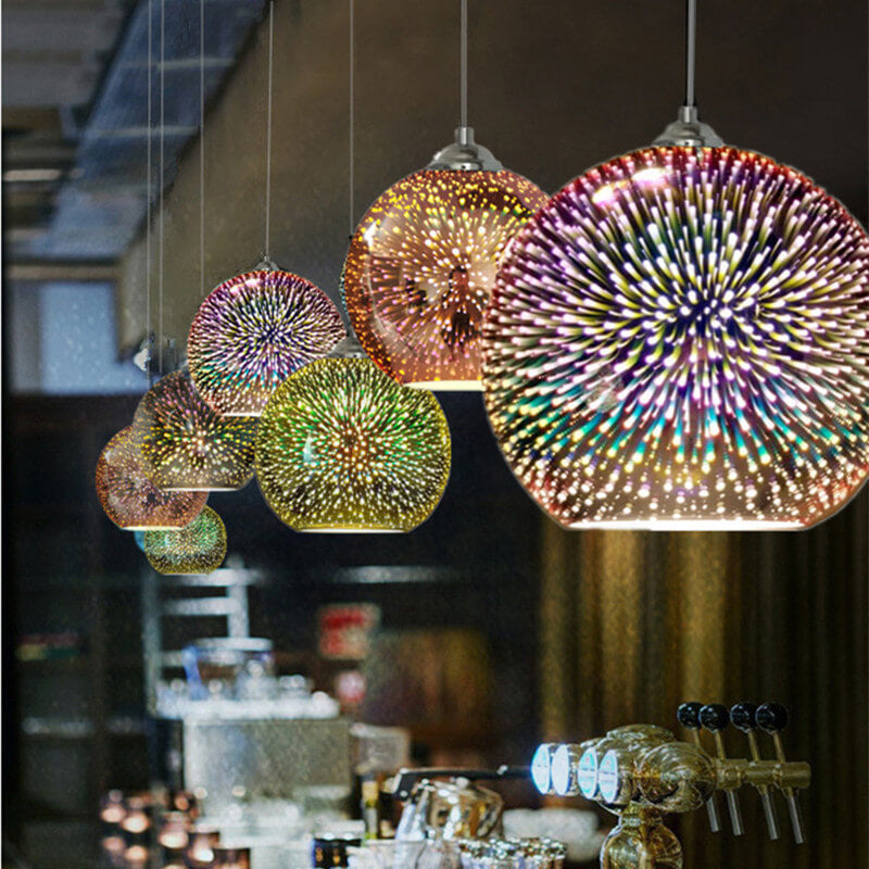 Prismora Glass Dome Pendant Light, Multicolor 3D Confetti Glass