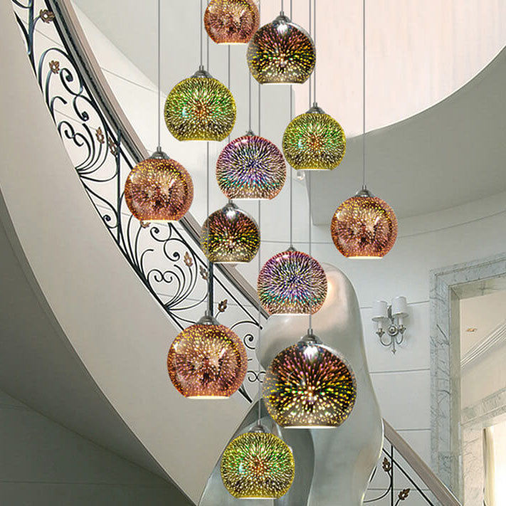 Prismora Glass Dome Pendant Light, Multicolor 3D Confetti Glass