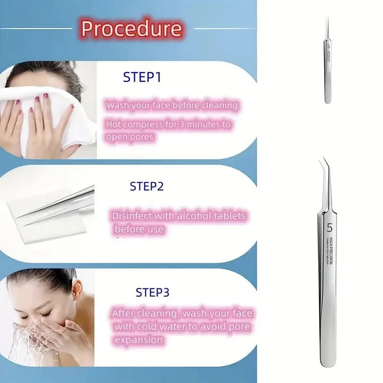 Aurella 3-Piece Stainless Steel Blackhead Tweezer Set, Boxed