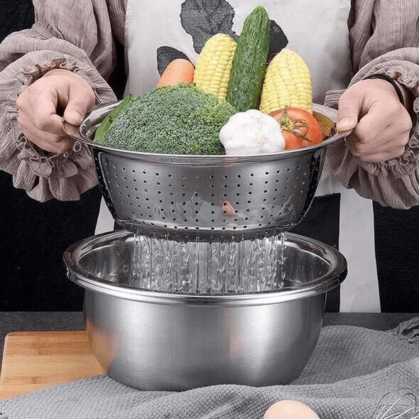Ensemble de bassines en acier inoxydable fabriquées en Allemagne, trio de cuisine polyvalent | Fioriscas