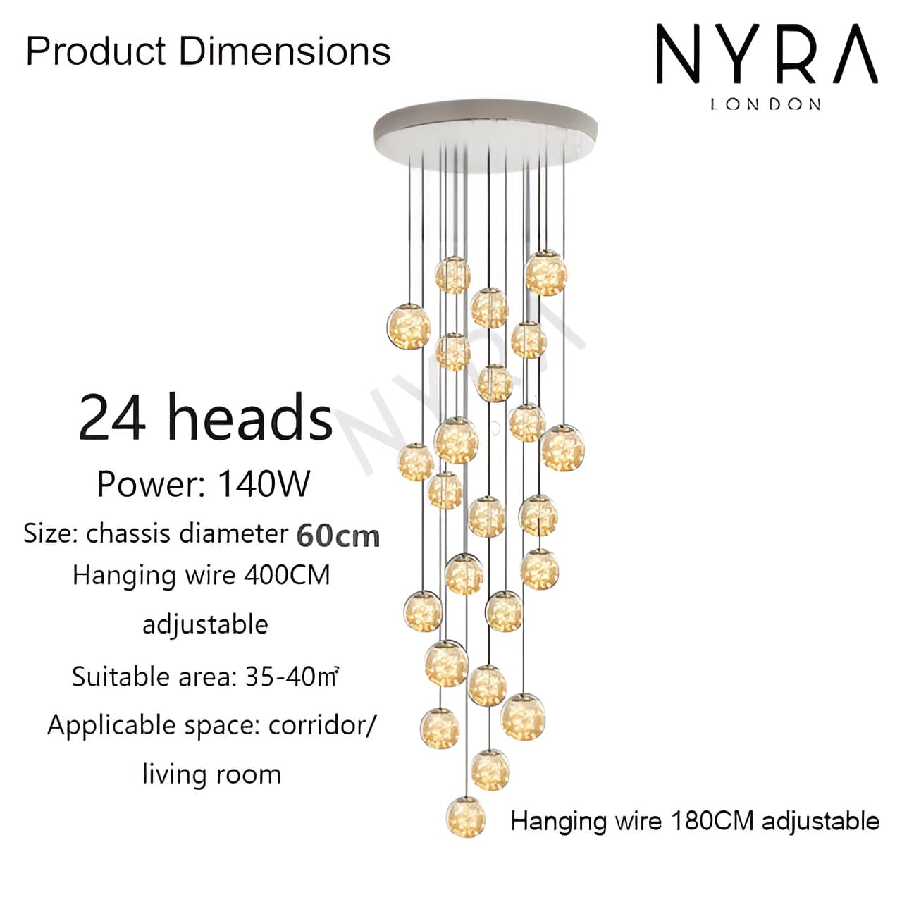 LuminaOrb Staircase Chandelier With Glass Orb Cluster, Warm LED Glow