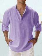 Camicia da uomo in lino con bottoni, misto cotone e lino Erick, taglie dalla S alla 5XL