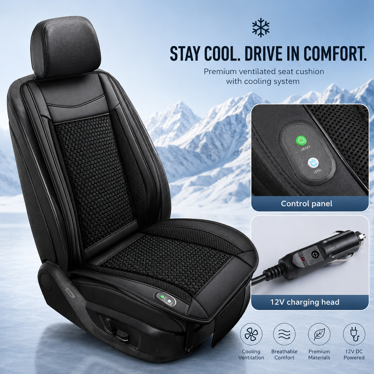 Airflow Seat Cooling Cushion With Fan For Cars And Trucks