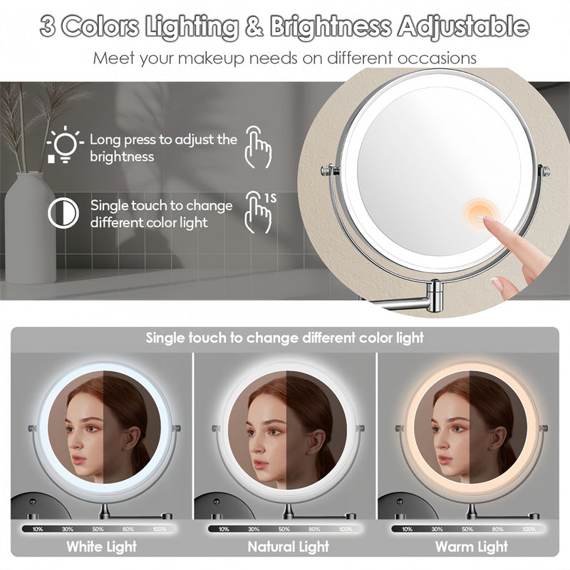 Luxa LED-scheerspiegel voor wandmontage, oplaadbaar, 3× of 10× vergroting