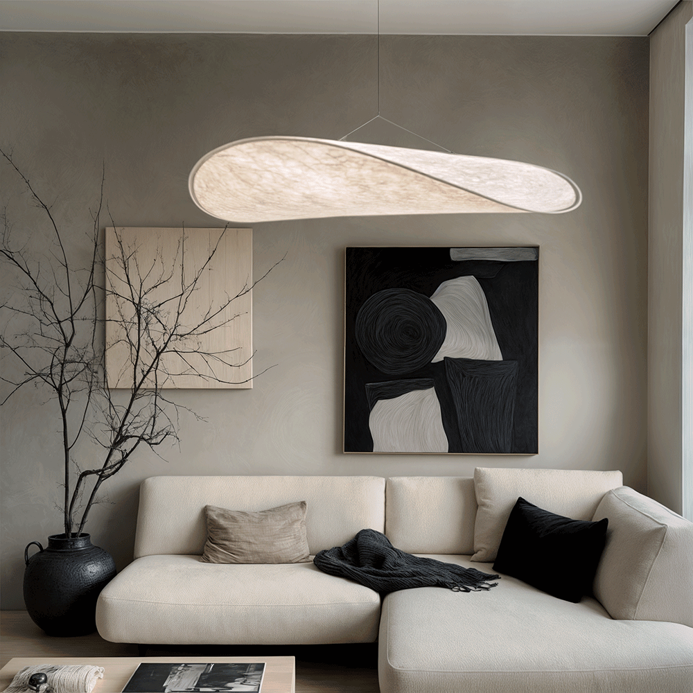 Lyra LED-lysekrone med lagdelt silke-bladskærm, nordisk design
