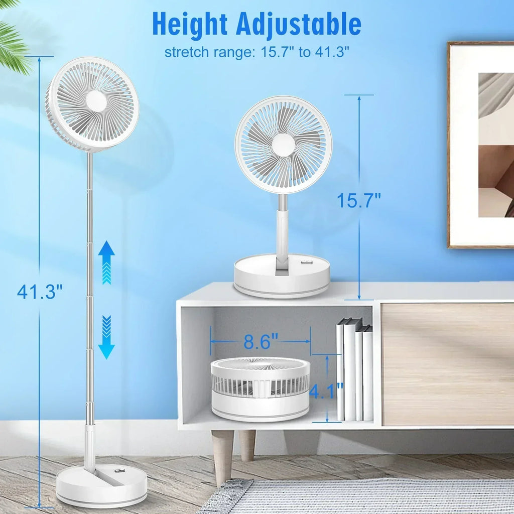 Portable Folding Floor Fan, 9-Inch Rechargeable With Remote Control