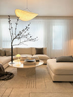 Lyra LED-lysekrone med lagdelt silke-bladskærm, nordisk design
