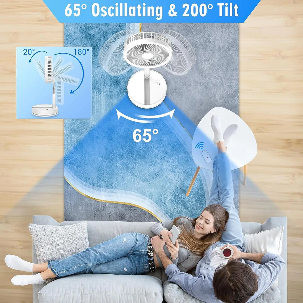 Portable Folding Floor Fan, 9-Inch Rechargeable With Remote Control