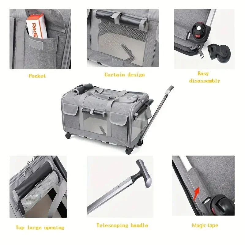 Sistema de viagem para animais de estimação extragrandes, portátil, com trolley destacável e transportadora | Fioriscas