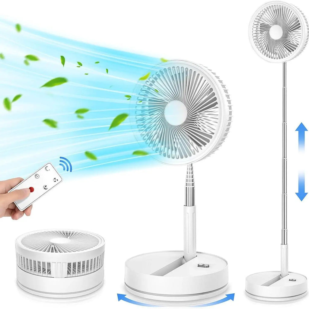 Portable Folding Floor Fan, 9-Inch Rechargeable With Remote Control