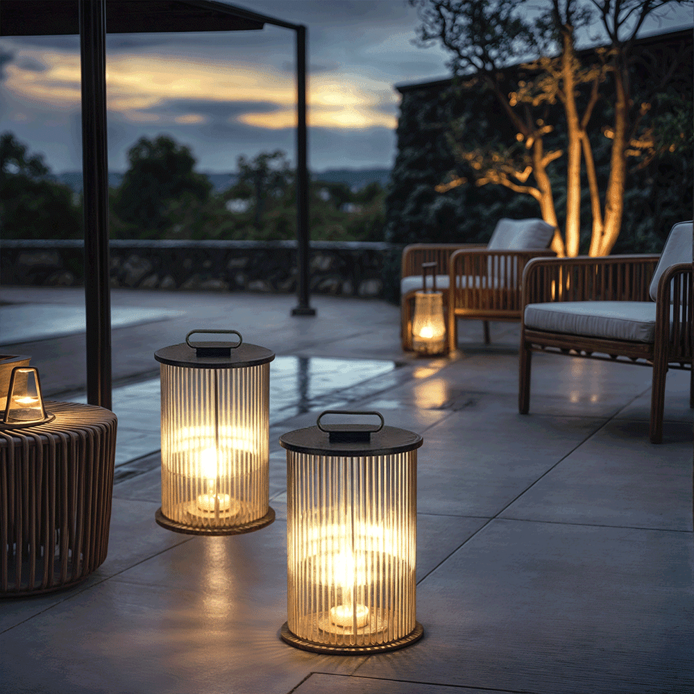 Marinell Ribbed-Glass Outdoor Lantern, Solar Or Electric, Waterproof