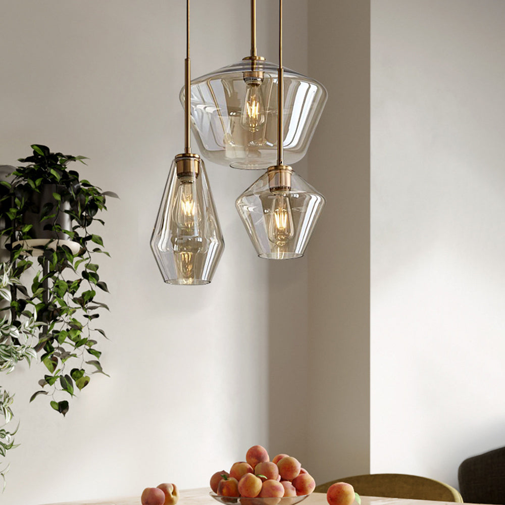 June pendellampe i glas, klar/amber diamantformet | Fioriscas