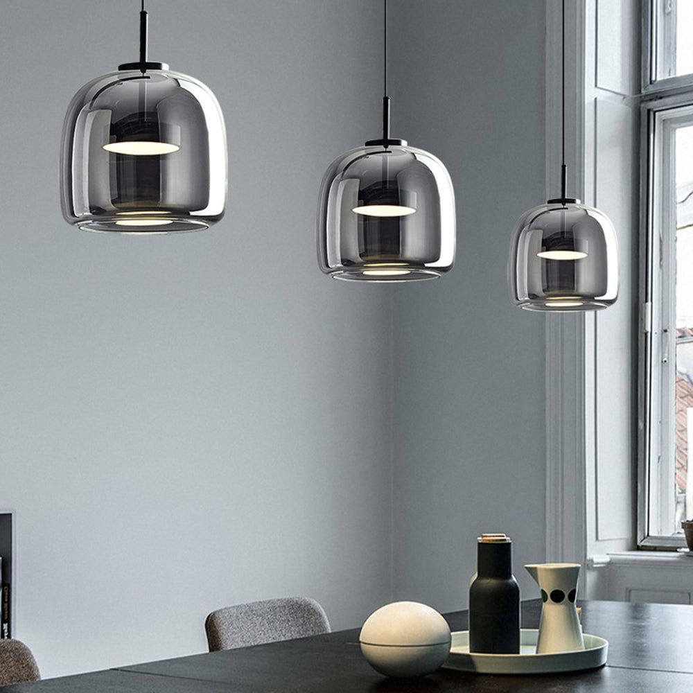 AuroraGold vintage-pendel lampe, gyldent metal, glasskærm, dæmpbar LED