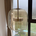 AuroraGold vintage-pendel lampe, gyldent metal, glasskærm, dæmpbar LED