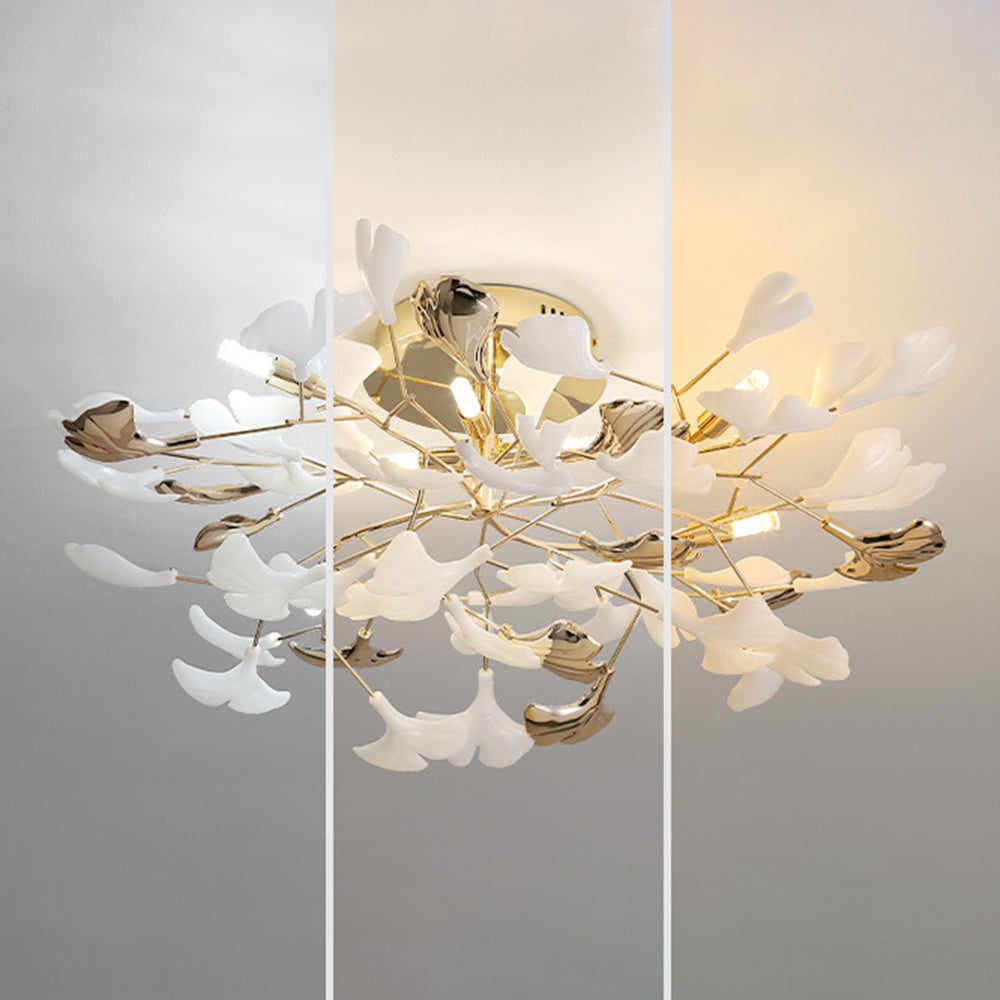 Olivia Elegant Leaf Ceramic/Metal Flush Mount Ceiling Light, Gold | Fioriscas