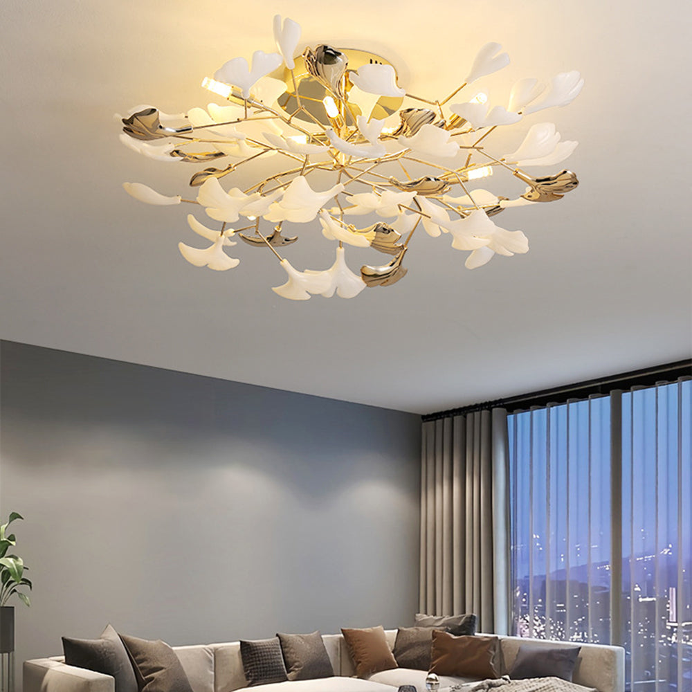 Olivia Elegant Leaf Ceramic/Metal Flush Mount Ceiling Light, Gold | Fioriscas