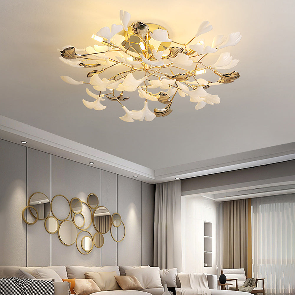 Olivia Elegant Leaf Ceramic/Metal Flush Mount Ceiling Light, Gold | Fioriscas