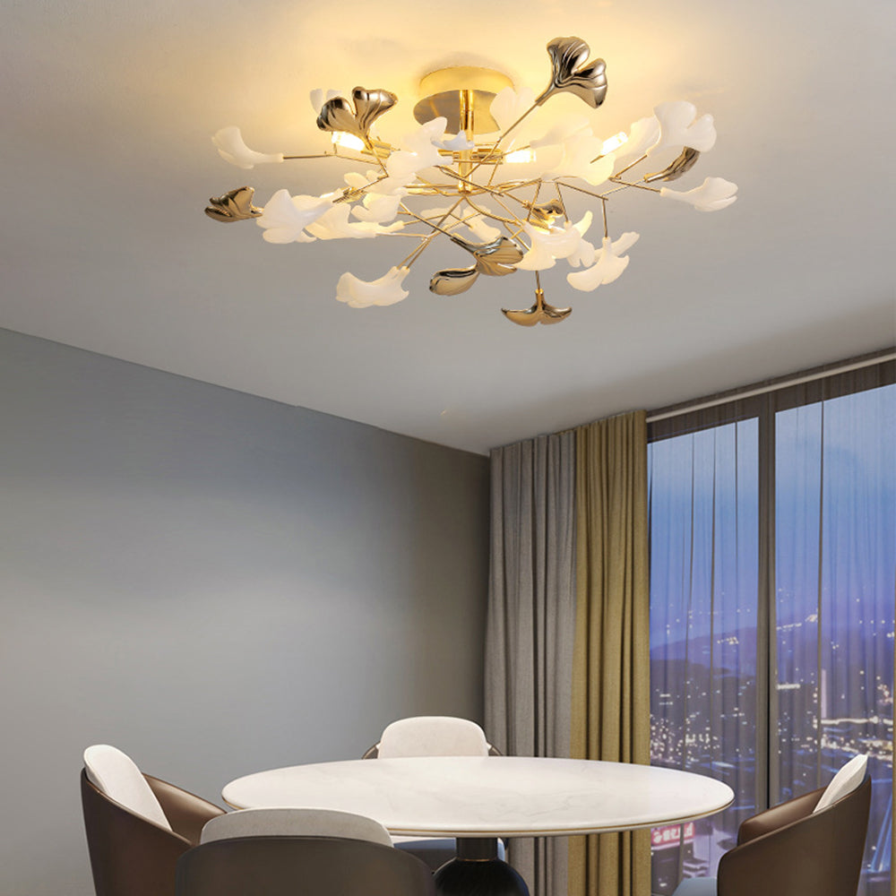 Olivia Elegant Leaf Ceramic/Metal Flush Mount Ceiling Light, Gold | Fioriscas